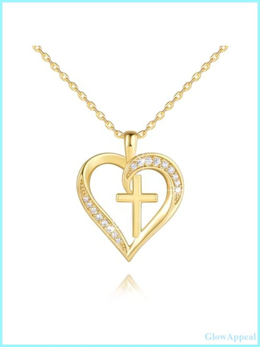 14K Gold Plated Heart Cross Necklace CZ Pendant Women